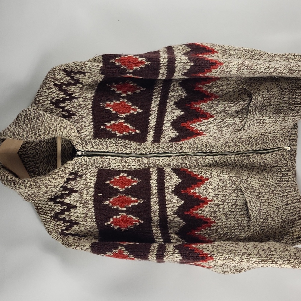 Native Cowichan Vintage Wool Geometric Cardigan